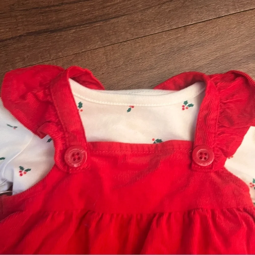 NWT baby girl 2 two piece Christmas dress set 0-3 3-6 month red white